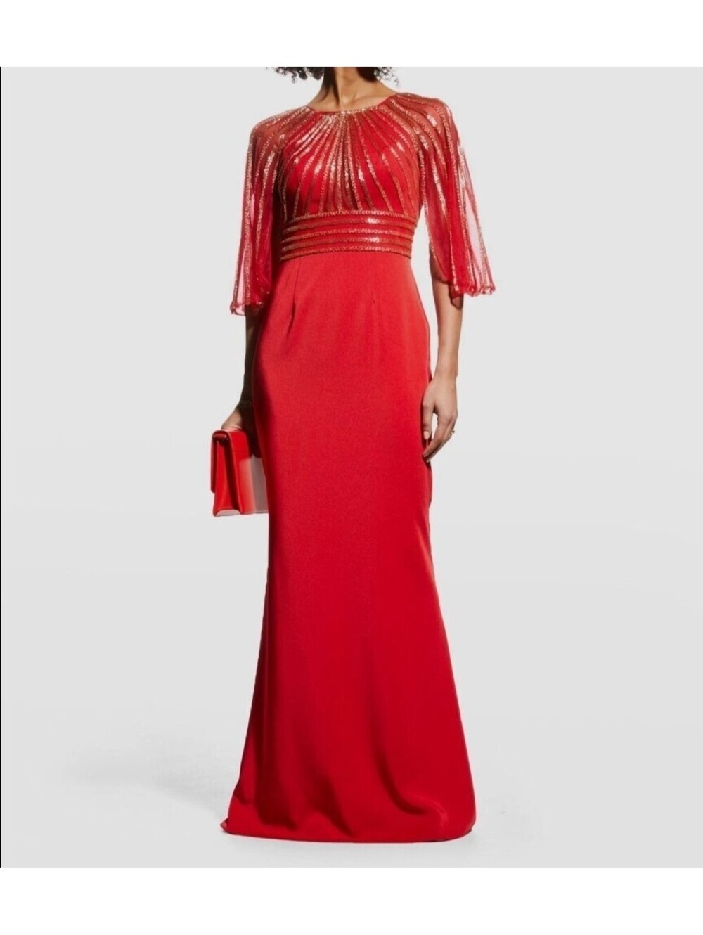 $795 Basix Black Label Women's Red Embellish Beaded A-Line Dress Size 16